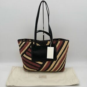 Ulla Johnson Lali Large Striped Raffia Tote Bag Black Tan